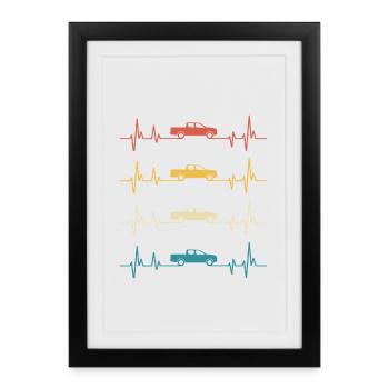 Voiture tout-terrain rétro à rythme cardiaque - Affiche encadrée (27 × 37 cm) - noir - Devant