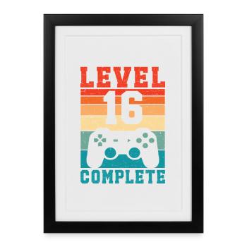 16e anniversaire Niveau 16 Joueur complet 16 ans - Affiche encadrée (27 × 37 cm) - noir - Devant