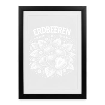Erdbeeren Vintage Linienkunst - Gerahmtes Poster (27 × 37 cm) - Schwarz - Vorne