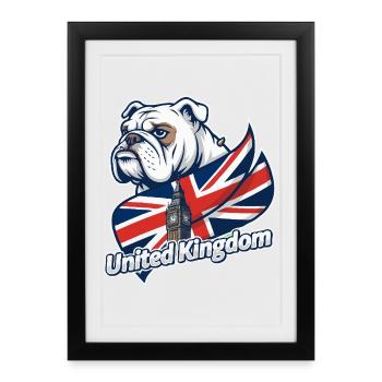 Bouledogue avec drapeau britannique et Big Ben - Affiche encadrée (27 × 37 cm) - noir - Devant