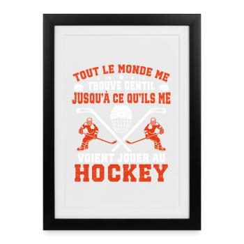 jouer au hockey cadeau drôle hockey sur glace - Affiche encadrée (27 × 37 cm) - noir - Devant