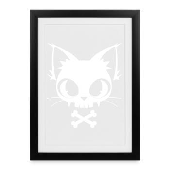 Skull Cat | Kawaii Skull & Bones Motif - Framed poster (27 × 37 cm) - black - Front