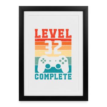 32e anniversaire Niveau 32 Joueur complet 32 ans - Affiche encadrée (27 × 37 cm) - noir - Devant