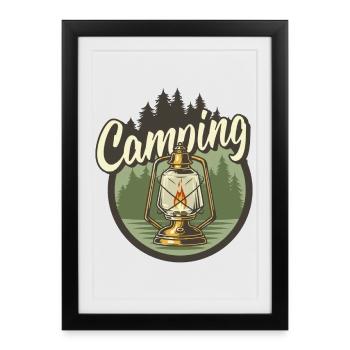 Lanterne de camping dans la forêt - Affiche encadrée (27 × 37 cm) - noir - Devant