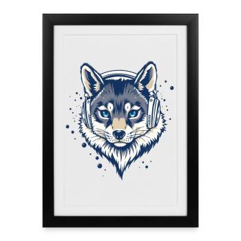 cooler Fuchs mit Kopfhörern - Gerahmtes Poster (27 × 37 cm) - Schwarz - Vorne