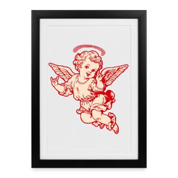 Rock Cherub – Ange avec des signaux manuels en métal - Affiche encadrée (27 × 37 cm) - noir - Devant