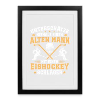 Eishockey alten mann mit einem eishockey schläger - Framed poster (27 × 37 cm) - black - Front