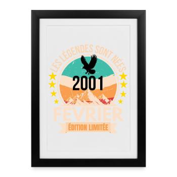 Février 2001 – Légende vintage - Affiche encadrée (27 × 37 cm) - noir - Devant