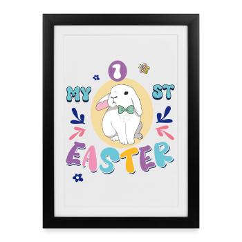 Mon premier Las, un lapin mignon avec un nœud - Affiche encadrée (27 × 37 cm) - noir - Devant