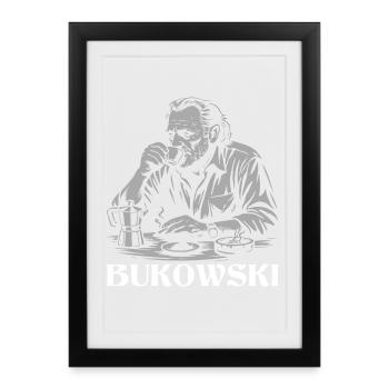 Charles Bukowski buvant un café au café - Affiche encadrée (27 × 37 cm) - noir - Devant