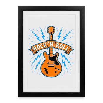 Bannière Rock’N’Roll avec guitare - Affiche encadrée (27 × 37 cm) - noir - Devant