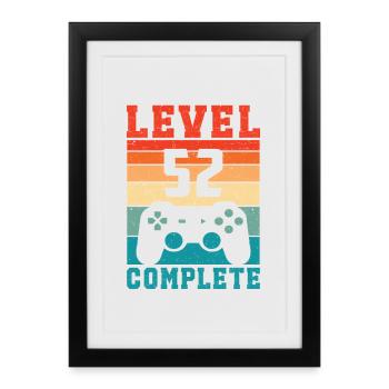 52e anniversaire Niveau 52 Joueur complet 52 ans - Affiche encadrée (27 × 37 cm) - noir - Devant