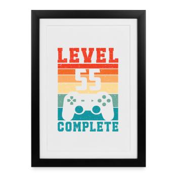 55e anniversaire Niveau 55 Joueur complet 55 ans - Affiche encadrée (27 × 37 cm) - noir - Devant