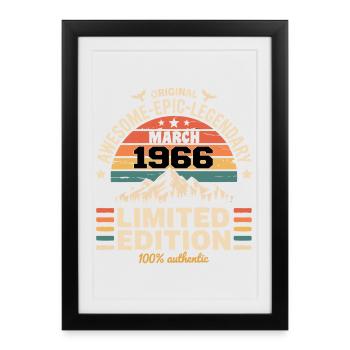 Millésime Anniversaire Mars 1966 March 1966 - Affiche encadrée (27 × 37 cm) - noir - Devant