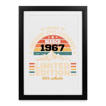 Millésime Anniversaire Mars 1967 March 1967 - Affiche encadrée (27 × 37 cm) - noir - Devant