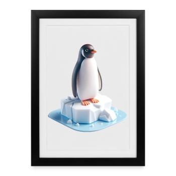 Pinguin auf Eisblock 3D - Framed poster (27 × 37 cm) - black - Front