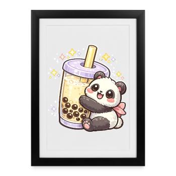 Panda Bubble Tea Cuddle Motif - Framed poster (27 × 37 cm) - black - Front