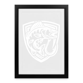 Blason de pêche au brochet - Affiche encadrée (27 × 37 cm) - noir - Devant