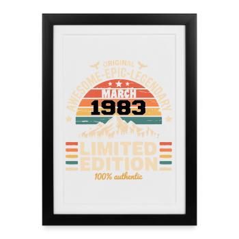 Millésime Anniversaire Mars 1983 March 1983 - Affiche encadrée (27 × 37 cm) - noir - Devant