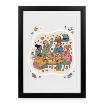 Amis qui rencontrent la musique du café - Affiche encadrée (27 × 37 cm) - noir - Devant