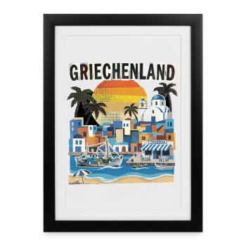 Griechenland Urlaub Vintage Strand - Gerahmtes Poster (27 × 37 cm) - Schwarz - Vorne