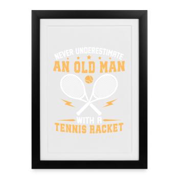 Un vieux avec une raquette de tennis cadeau pour le père du tennis - Affiche encadrée (27 × 37 cm) - noir - Devant