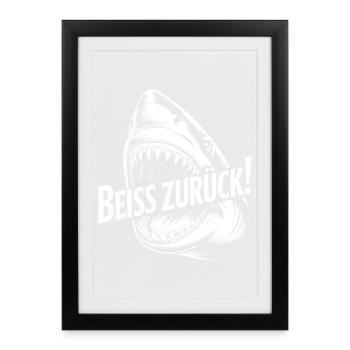 Beiss Zurück Hai Grafik - Gerahmtes Poster (27 × 37 cm) - Schwarz - Vorne