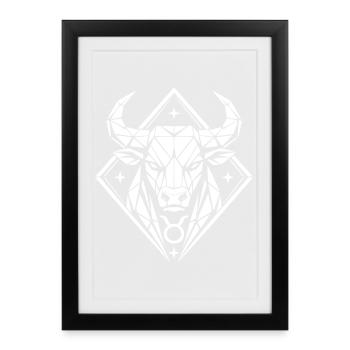 Geometric Bull – Stärke pur - Sternzeichen Stier - Gerahmtes Poster (27 × 37 cm) - Schwarz - Vorne