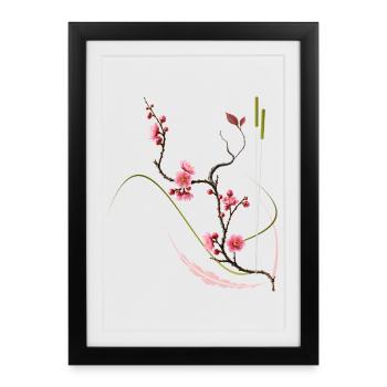 Style zen de la fleur de prunier japonaise - Affiche encadrée (27 × 37 cm) - noir - Devant