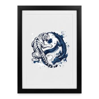 Drache Tiger Yin Yang - Gerahmtes Poster (27 × 37 cm) - Schwarz - Vorne