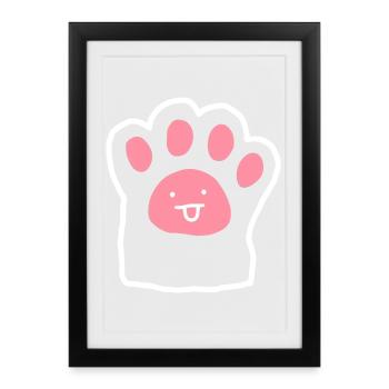 Pink Cute Cat Paw Doodle - Framed poster (27 × 37 cm) - black - Front