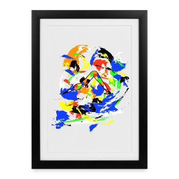 Yoga Downward-Facing Dog | Abstract splashes of color - Framed poster (27 × 37 cm) - black - Front