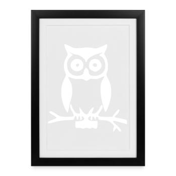 Silhouette de la chouette des forêts sur une branche - Affiche encadrée (27 × 37 cm) - noir - Devant
