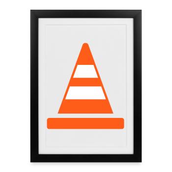 Cône de signalisation Icône de ligne de sécurité Symbole d’avertissement routier - Affiche encadrée (27 × 37 cm) - noir - Devant