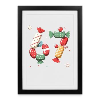 67 mème Tourbillon de confettis de bonbons - Affiche encadrée (27 × 37 cm) - noir - Devant