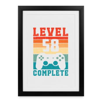 58e anniversaire Niveau 58 Joueur complet 58 ans - Affiche encadrée (27 × 37 cm) - noir - Devant