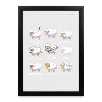 Unschaf & Co. – Lustige Schaf Wortspiele - Gerahmtes Poster (27 × 37 cm) - Schwarz - Vorne