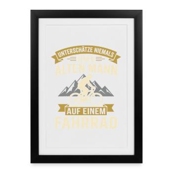 Alten Mann auf einem fahrrad - Gerahmtes Poster (27 × 37 cm) - Schwarz - Vorne