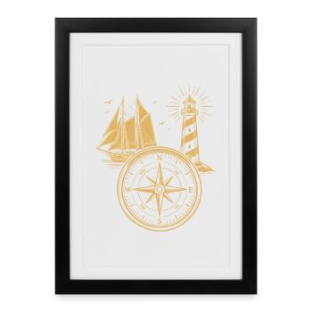 Maritime Compass Sailing Ship North Lighthouse - Framed poster (27 × 37 cm) - black - Front