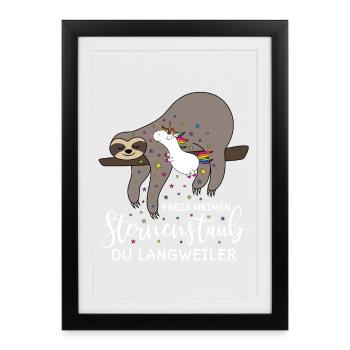 Sloth unicorne disant manger ma poussière d'étoiles - Affiche encadrée (27 × 37 cm) - noir - Devant