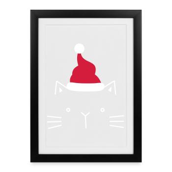 Cat face Santa Claus Christmas gift - Framed poster (27 × 37 cm) - black - Front