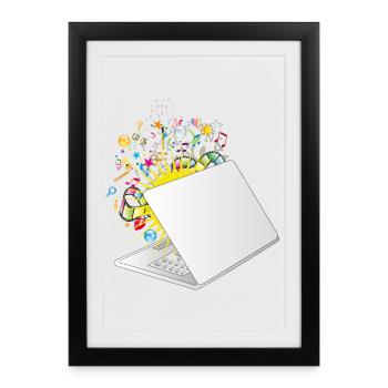 A half-opened laptop with a lot of symbols - Framed poster (27 × 37 cm) - black - Front