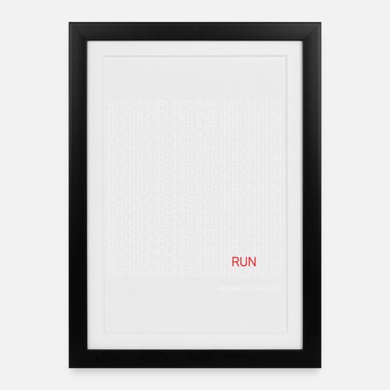 Run Run Run pattern with red accent - Framed poster (27 × 37 cm) - black