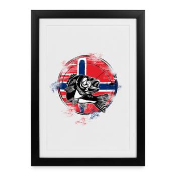Pêche en Norvège - Affiche encadrée (27 × 37 cm) - noir - Devant