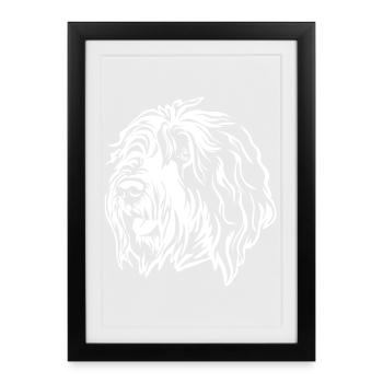 Bobtail Kopf "Black Edition" - Gerahmtes Poster (27 × 37 cm) - Schwarz - Vorne