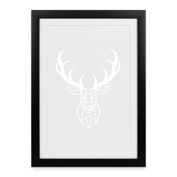 White Geometric Deer - Framed poster (27 × 37 cm) - black - Front