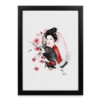 Geisha Sakura motif japonais - Affiche encadrée (27 × 37 cm) - noir - Devant