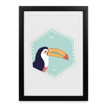 Colorful toucan - turquoise - Framed poster (27 × 37 cm) - black - Front