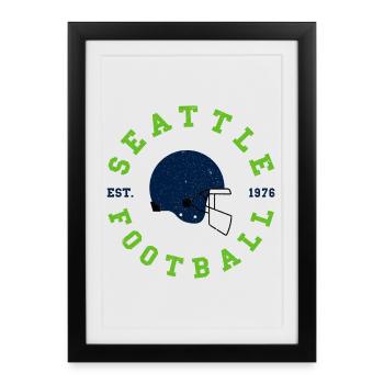 Casque vintage de football de Seattle - Affiche encadrée (27 × 37 cm) - noir - Devant
