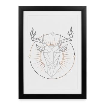 Mandala de Cerf Géométrique avec Auréole Radiante - Affiche encadrée (27 × 37 cm) - noir - Devant